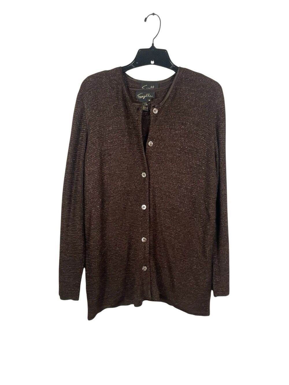 VTG Suzelle Brown Metallic Silk Linen Knit Cardigan Shell Twin Set M Hong Kong